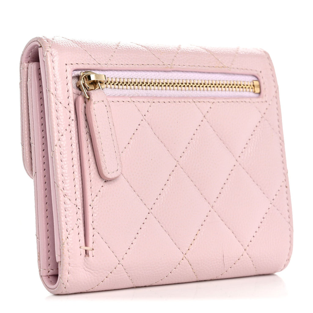 Caviar Quilted Compact Flap Wallet Light Pink