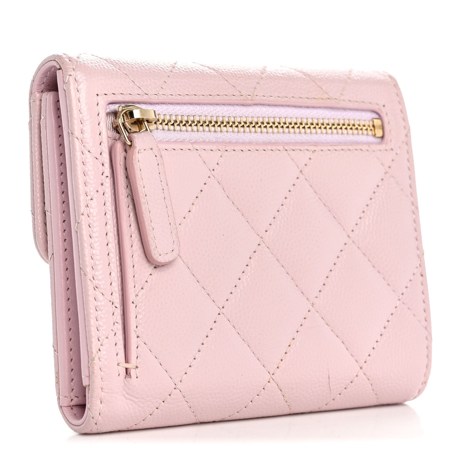 Caviar Quilted Compact Flap Wallet Light Pink