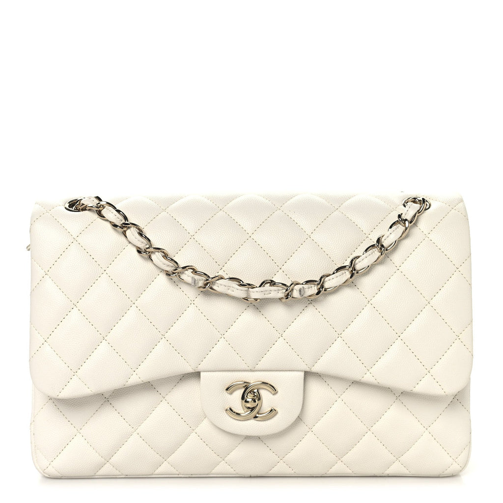 Caviar Quilted Jumbo Double Flap White
