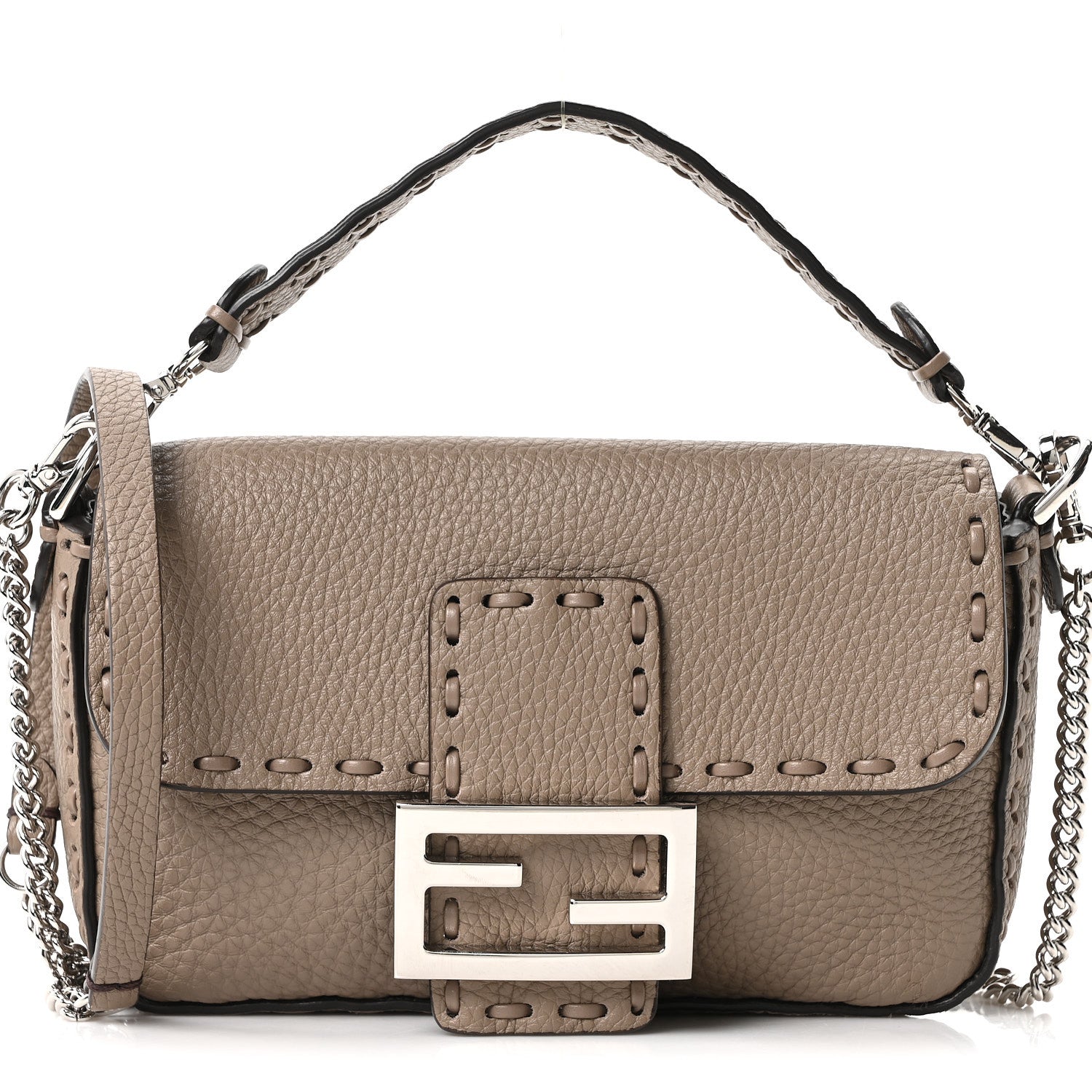 Cuoio Roma Sellerissima Nappa Sintetica Tape Stitch Mini Baguette Argento