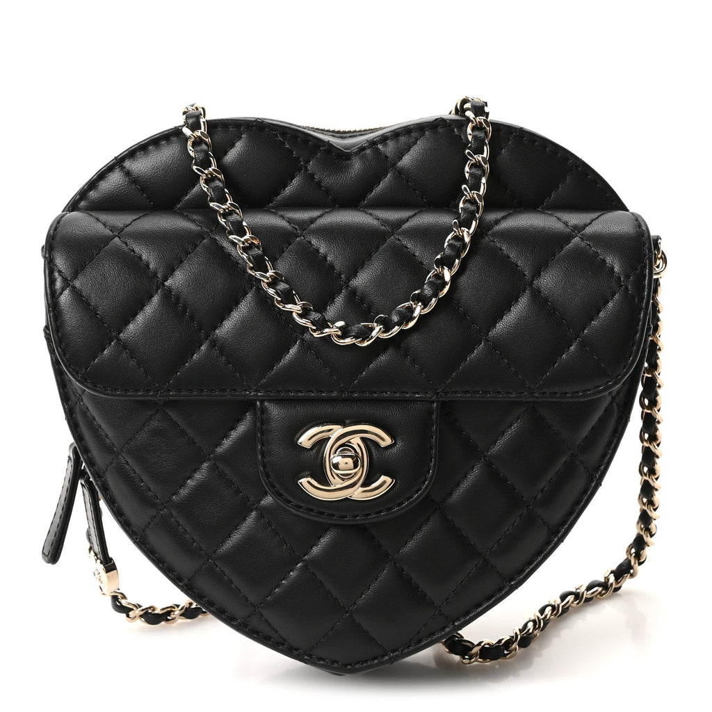 Lambskin Quilted Large CC In Love Heart Bag Black