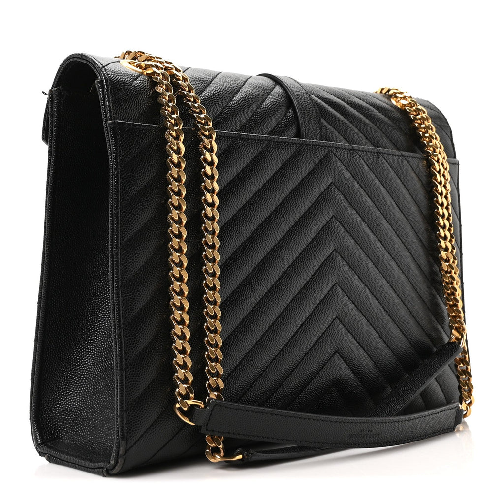 Grain De Poudre Matelasse Chevron Large Monogram Satchel Black