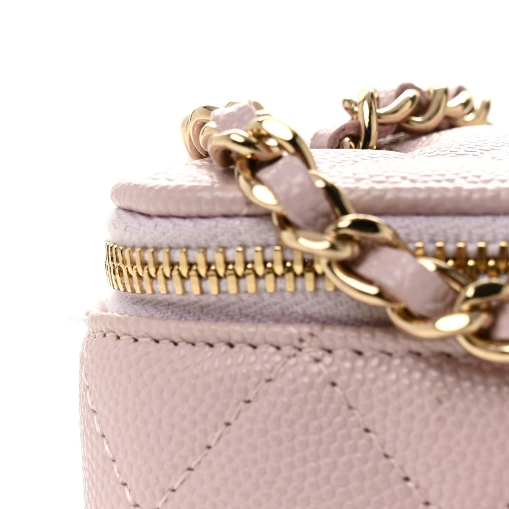 Caviar Quilted Mini Vanity Case With Chain Light Pink