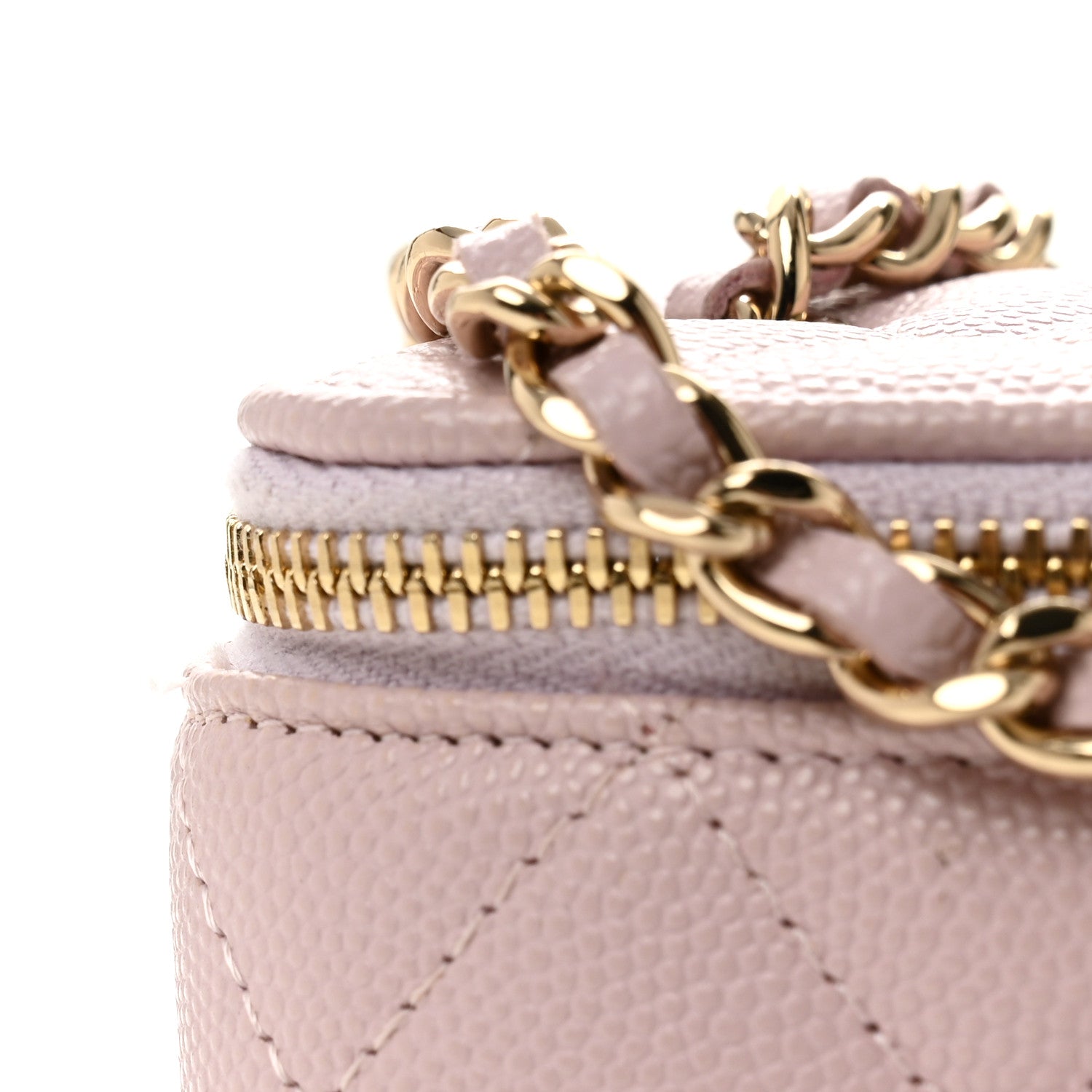Caviar Quilted Mini Vanity Case With Chain Light Pink
