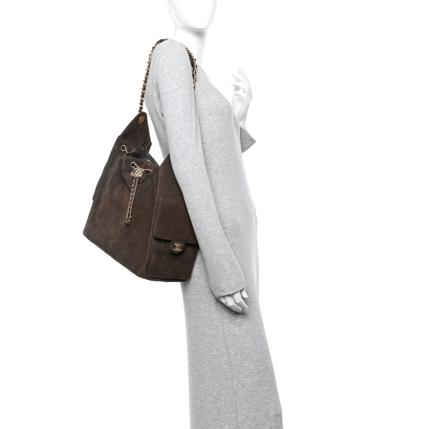 Suede Quilted Medium Chanel 25 Handbag Dark Brown