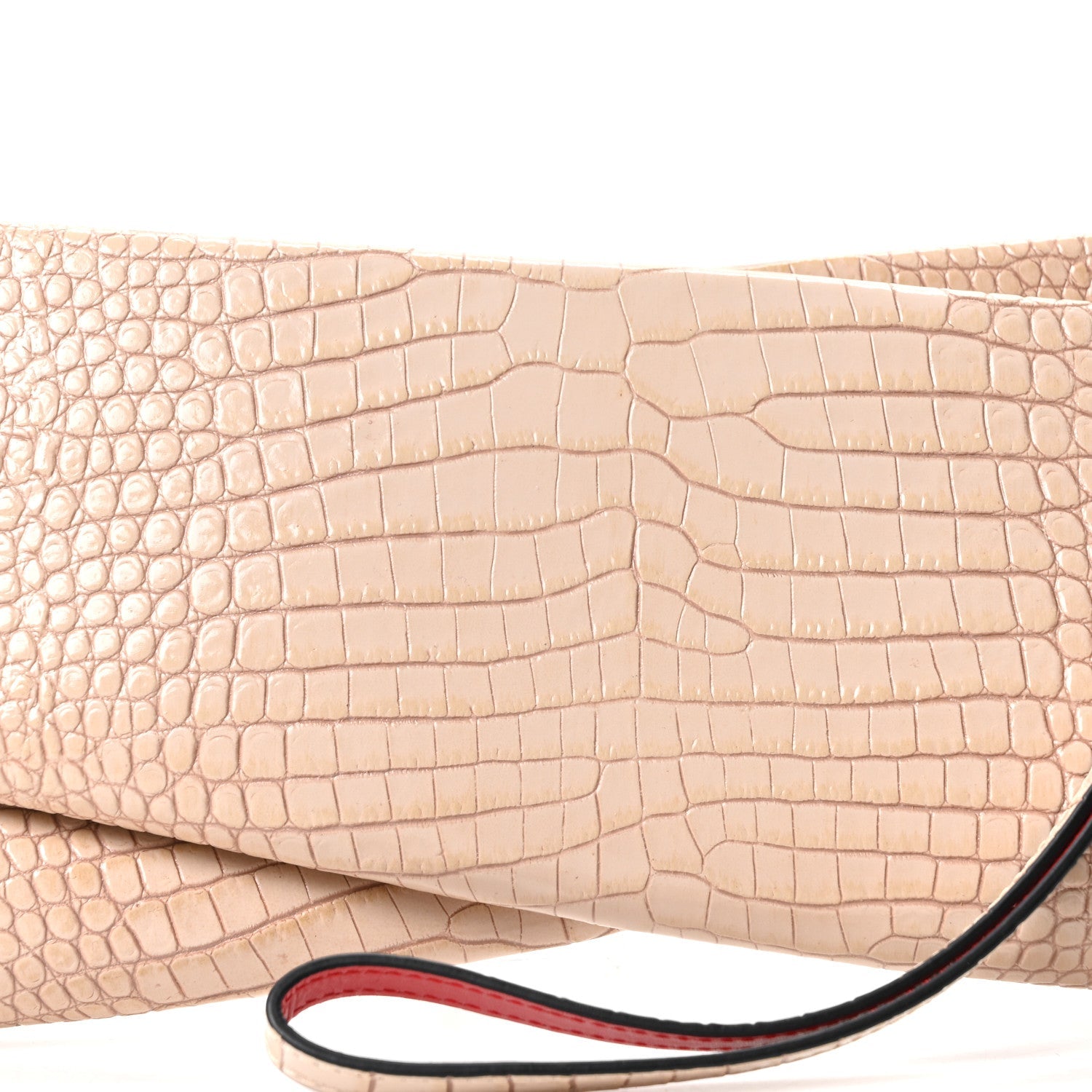 Crocodile Embossed Calfskin Loubi Twist Zip Clutch Bag Beige