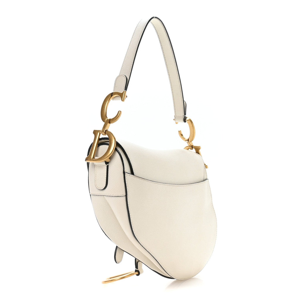 Grained Calfskin Saddle Bag White