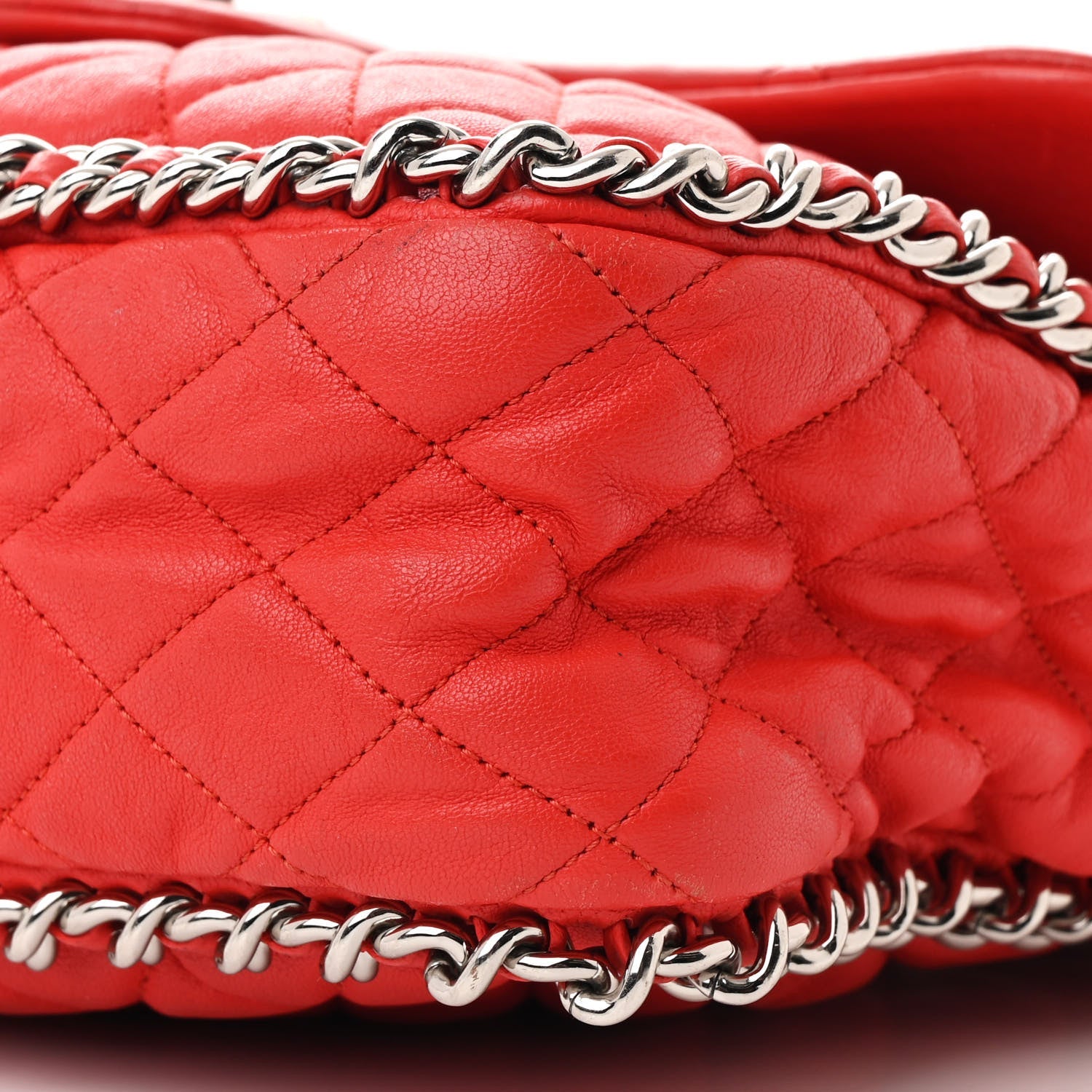 Washed Lambskin Quilted Maxi Chain Around Flap Red