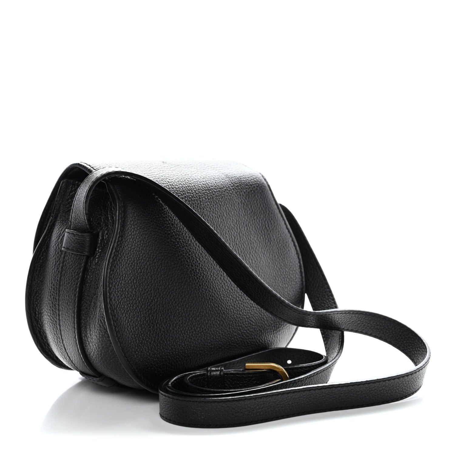 Grained Calfskin Small Marcie Saddle Bag Black