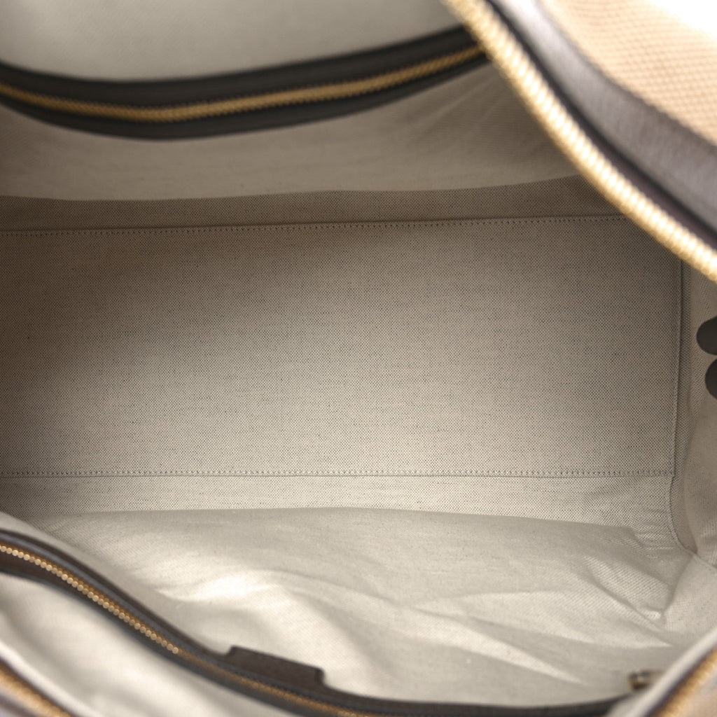 Monogram Jumbo GG Textured Dollar Calfskin Web Medium Duffle Bag Camel Ebony