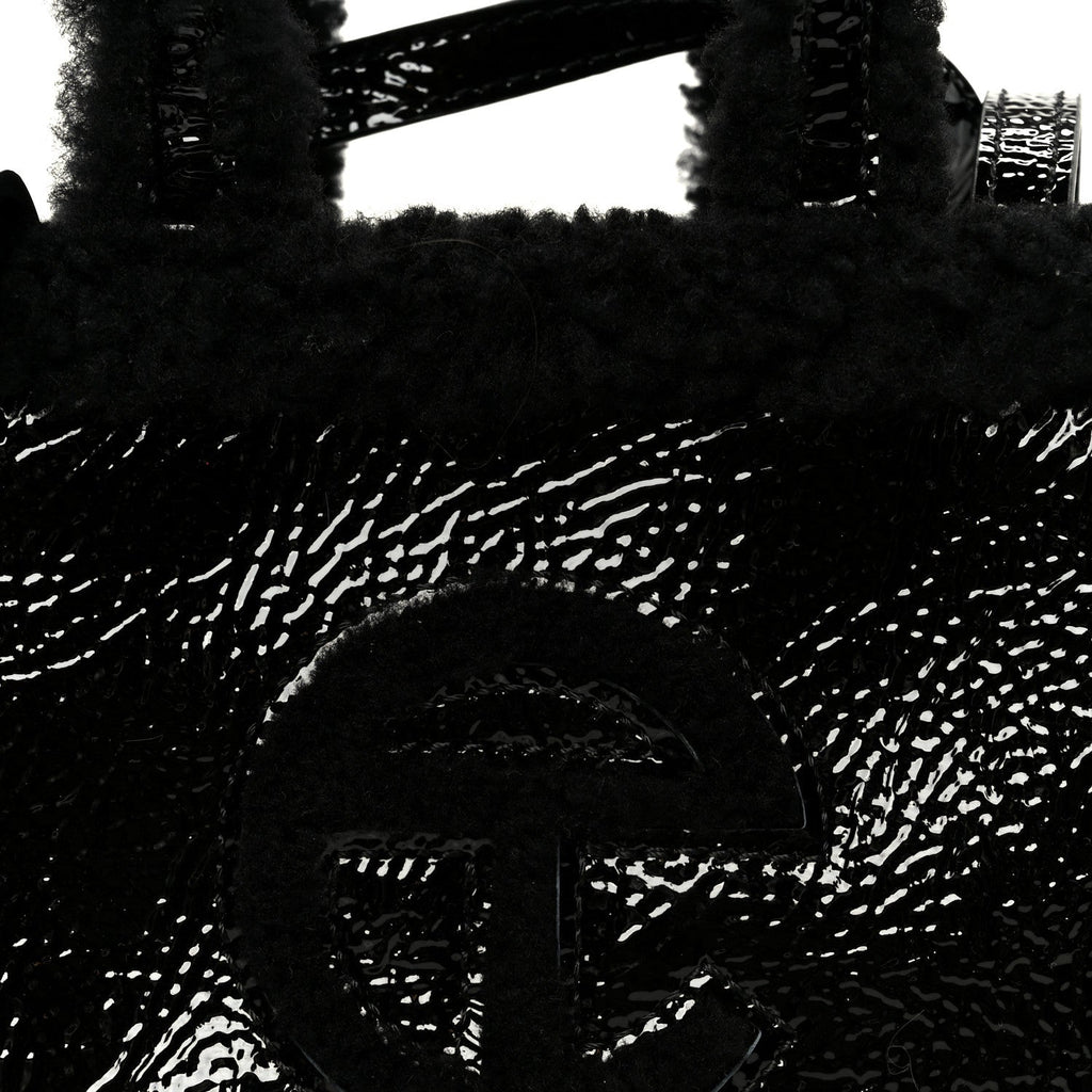 X UGG Crinkle Patent Shearling Small Shopping Bag Black