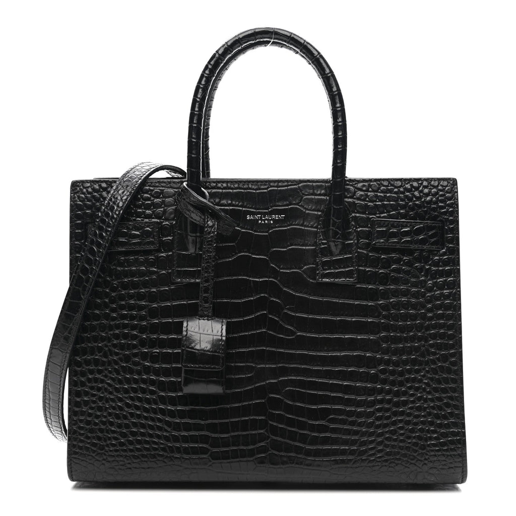 Calfskin Crocodile Embossed Baby Sac De Jour Black