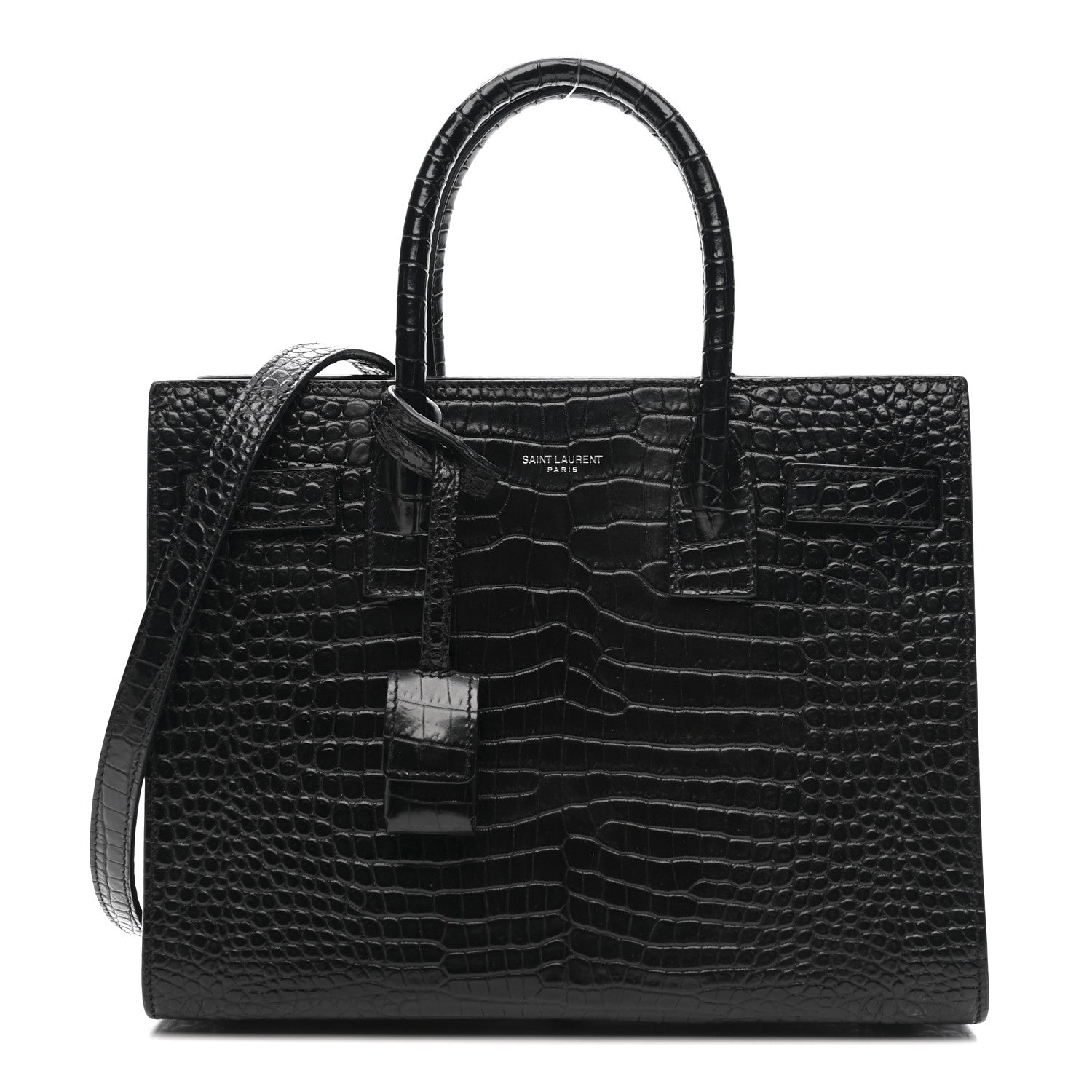 Calfskin Crocodile Embossed Baby Sac De Jour Black