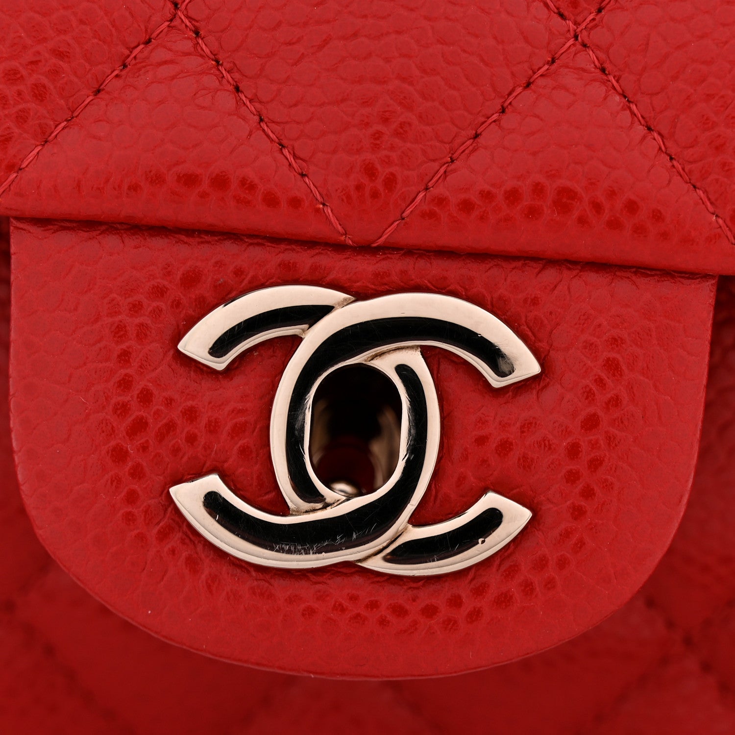 Caviar Quilted Medium Double Flap Red