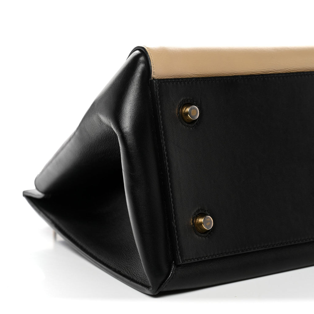 Smooth Calfskin Medium Bi-Color Edge Shoulder Bag Black Beige