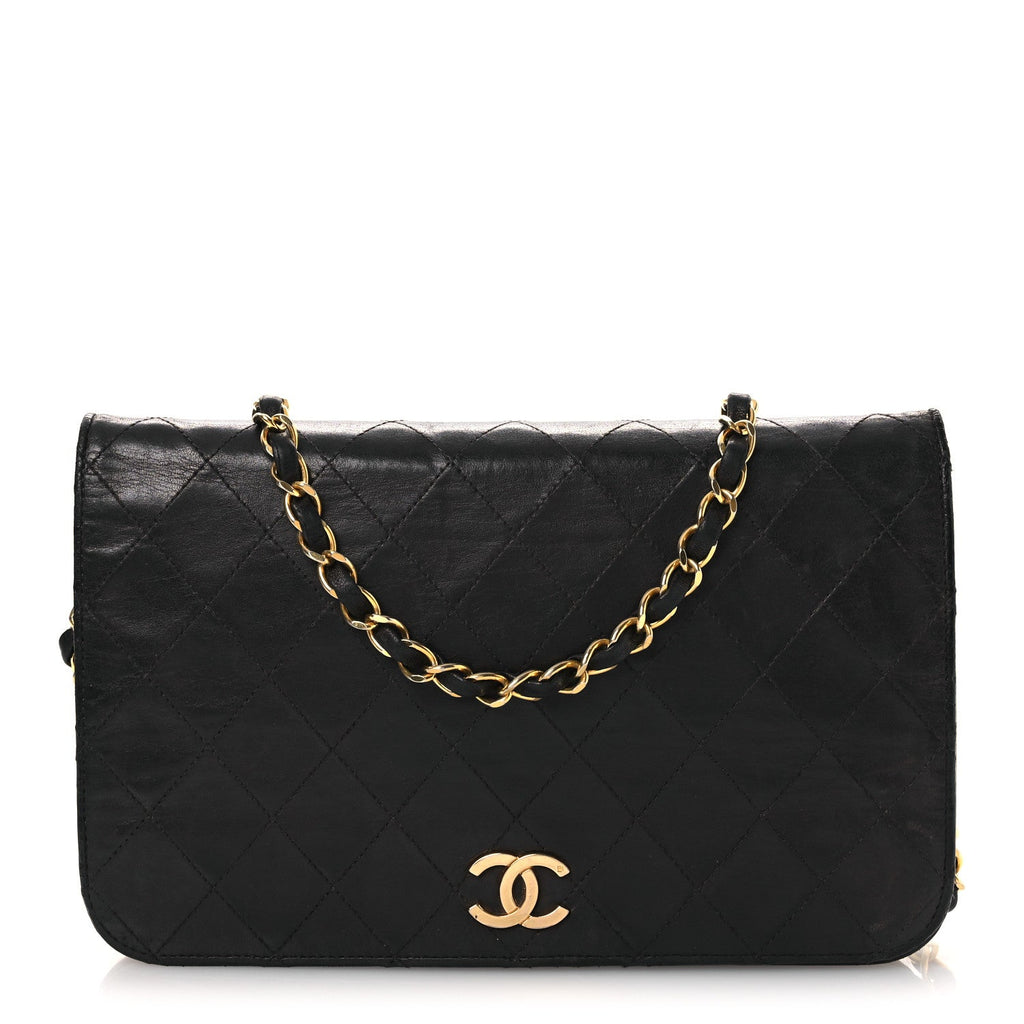 Lambskin Quilted Small Single Flap Bag Black