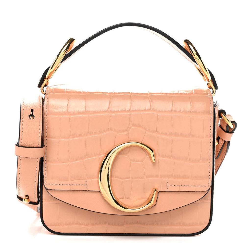 Calfskin Crocodile Embossed Mini C Double Carry Milky Orange