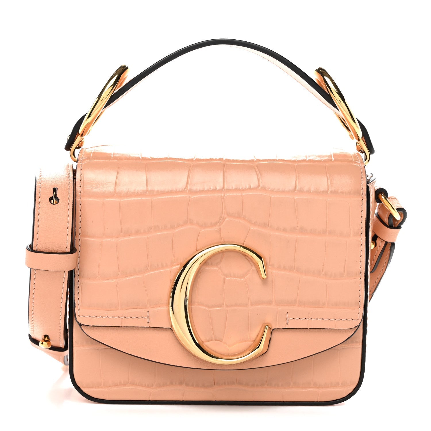 Calfskin Crocodile Embossed Mini C Double Carry Milky Orange