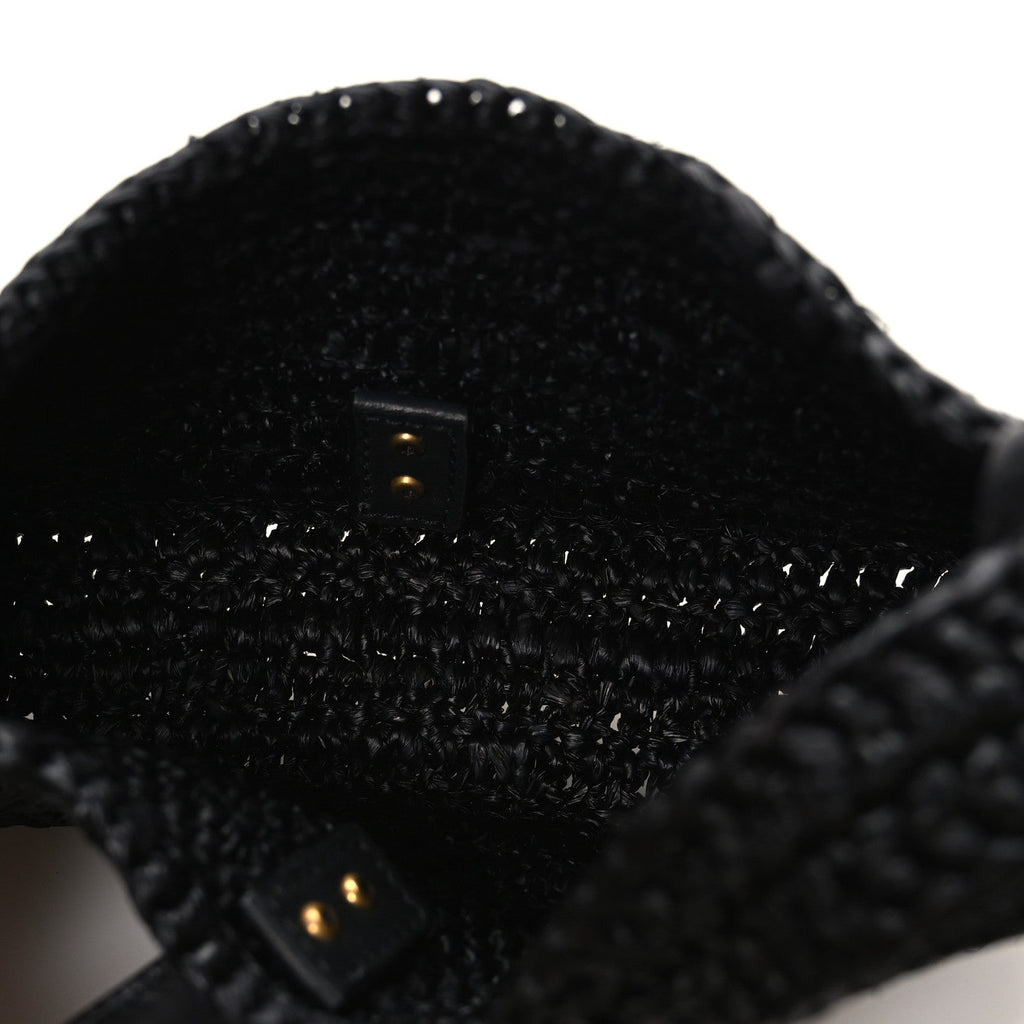 Raffia Calfskin Le 5 A 7 Mini Hobo Black