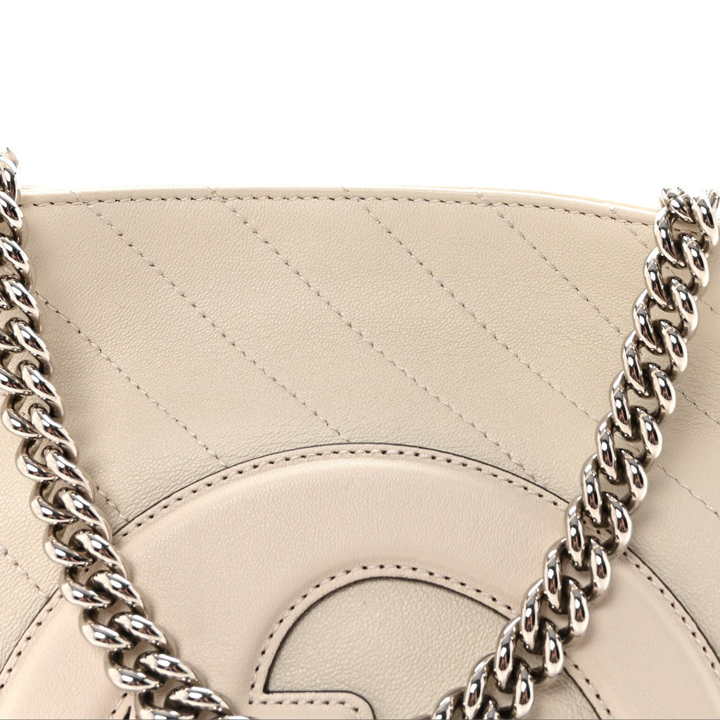 Sakai Be Green Calfskin Diagonal Stitched Small Blondie Tote Mystic White