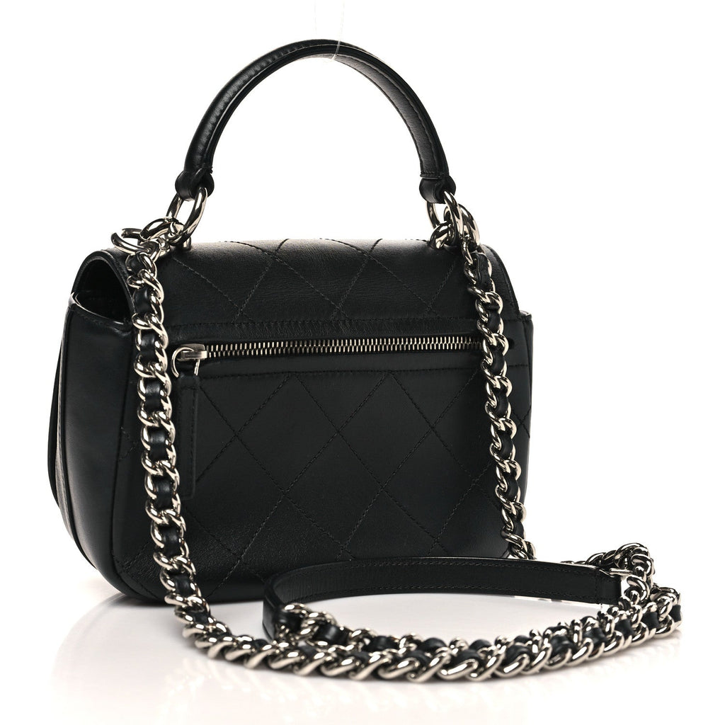 Calfskin Stitched Small Ring My Bag Flap Crossbody Bag Black