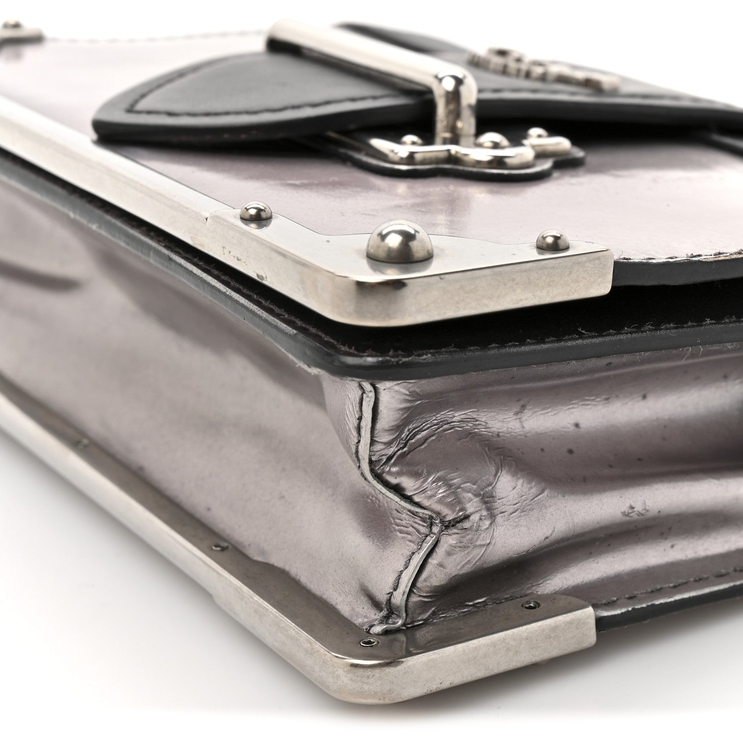 Metallic Vitello Saffiano Cahier Bag Silver Black