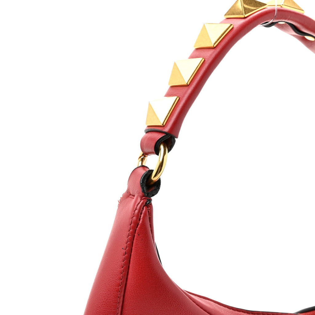 Calfskin Stud Sign Zip Hobo Rosso Valentino