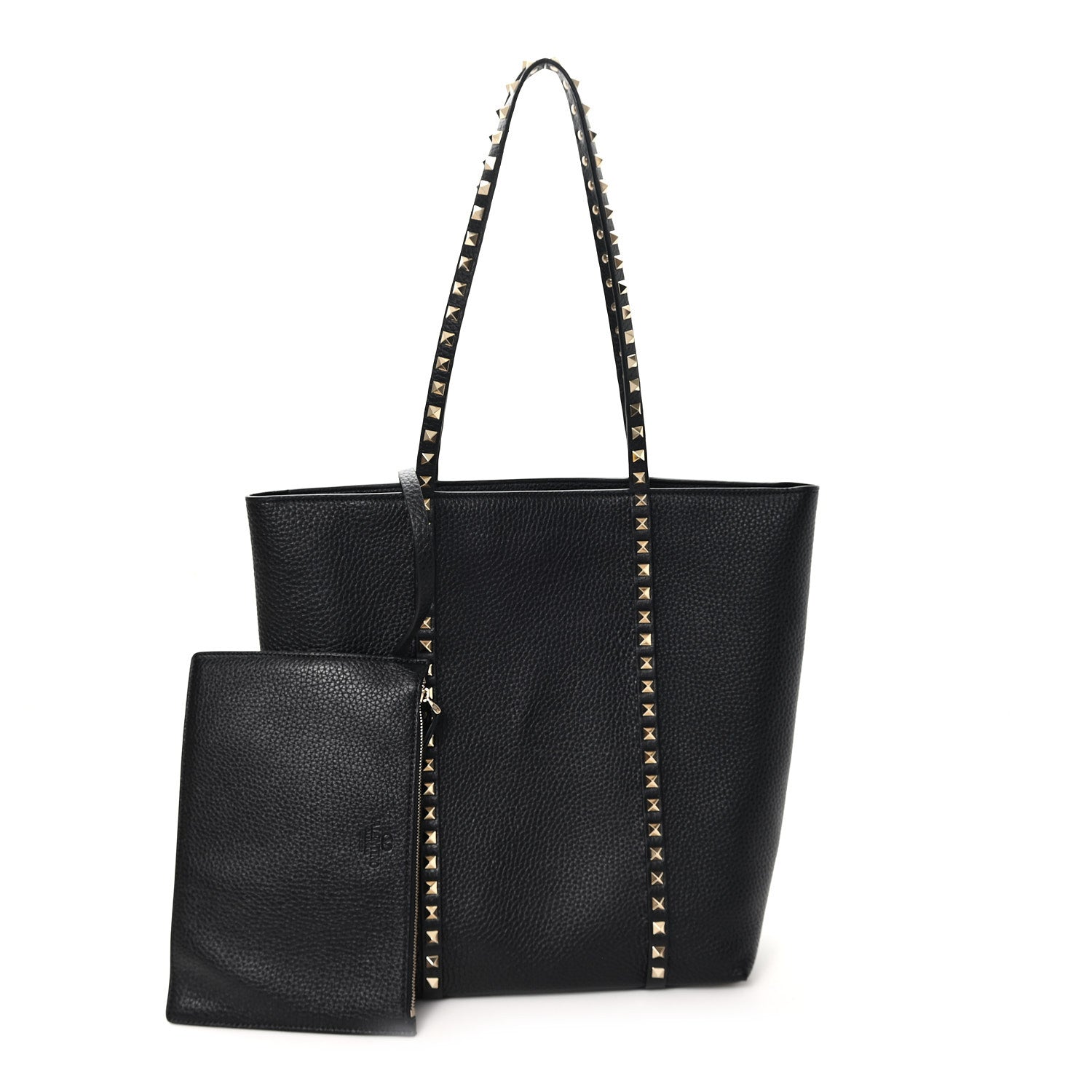 Grained Calfskin North South Rockstud Tote Black