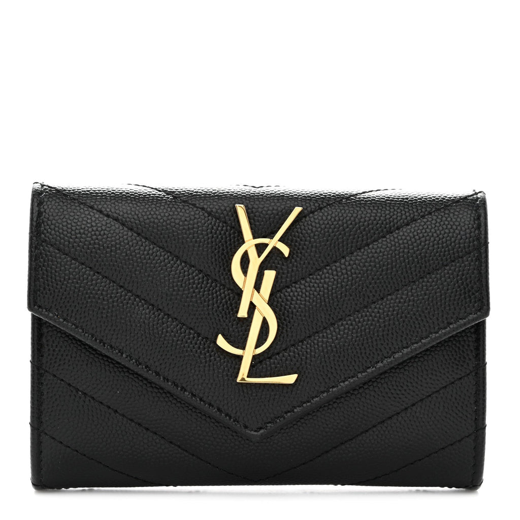 Grain De Poudre Matelasse Chevron Small Monogram Envelope Wallet Black