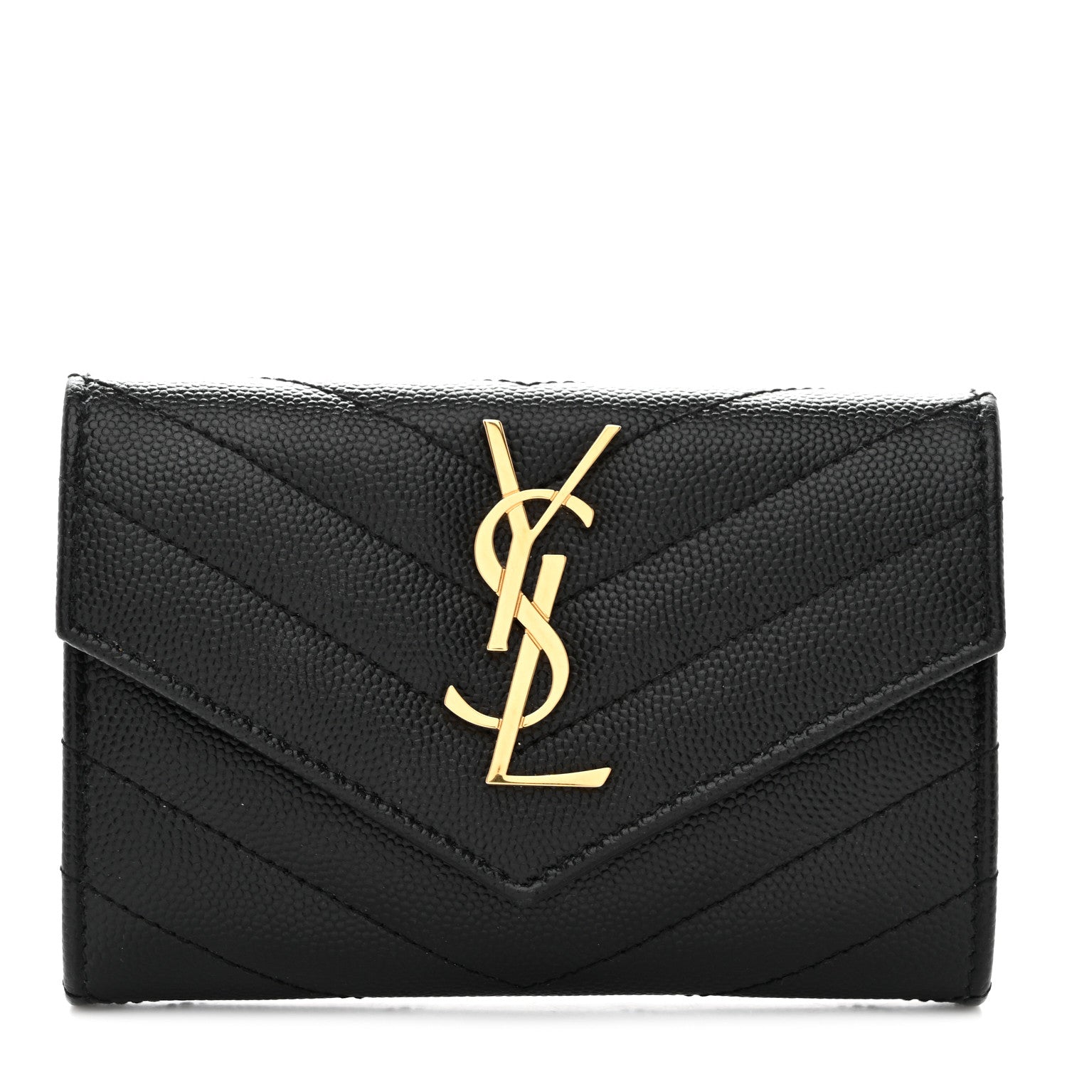 Grain De Poudre Matelasse Chevron Small Monogram Envelope Wallet Black