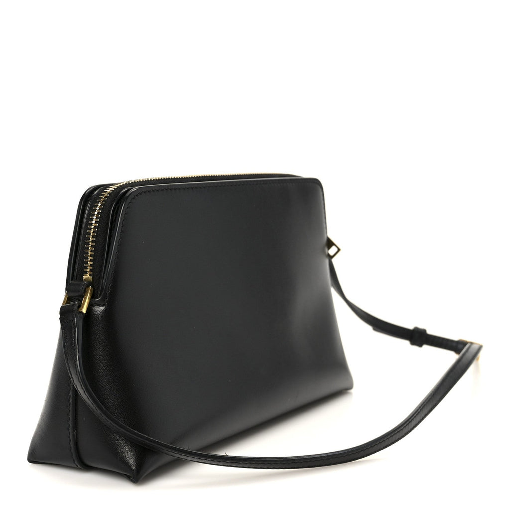 Shiny Calfskin Pouch On Strap Black