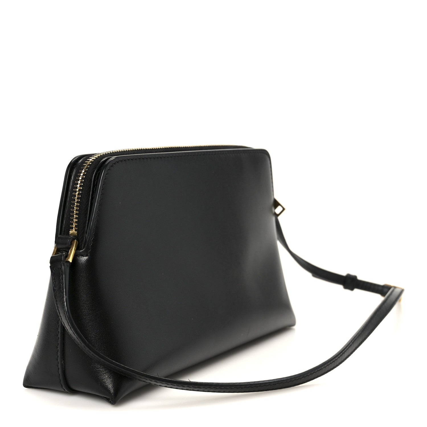 Shiny Calfskin Pouch On Strap Black