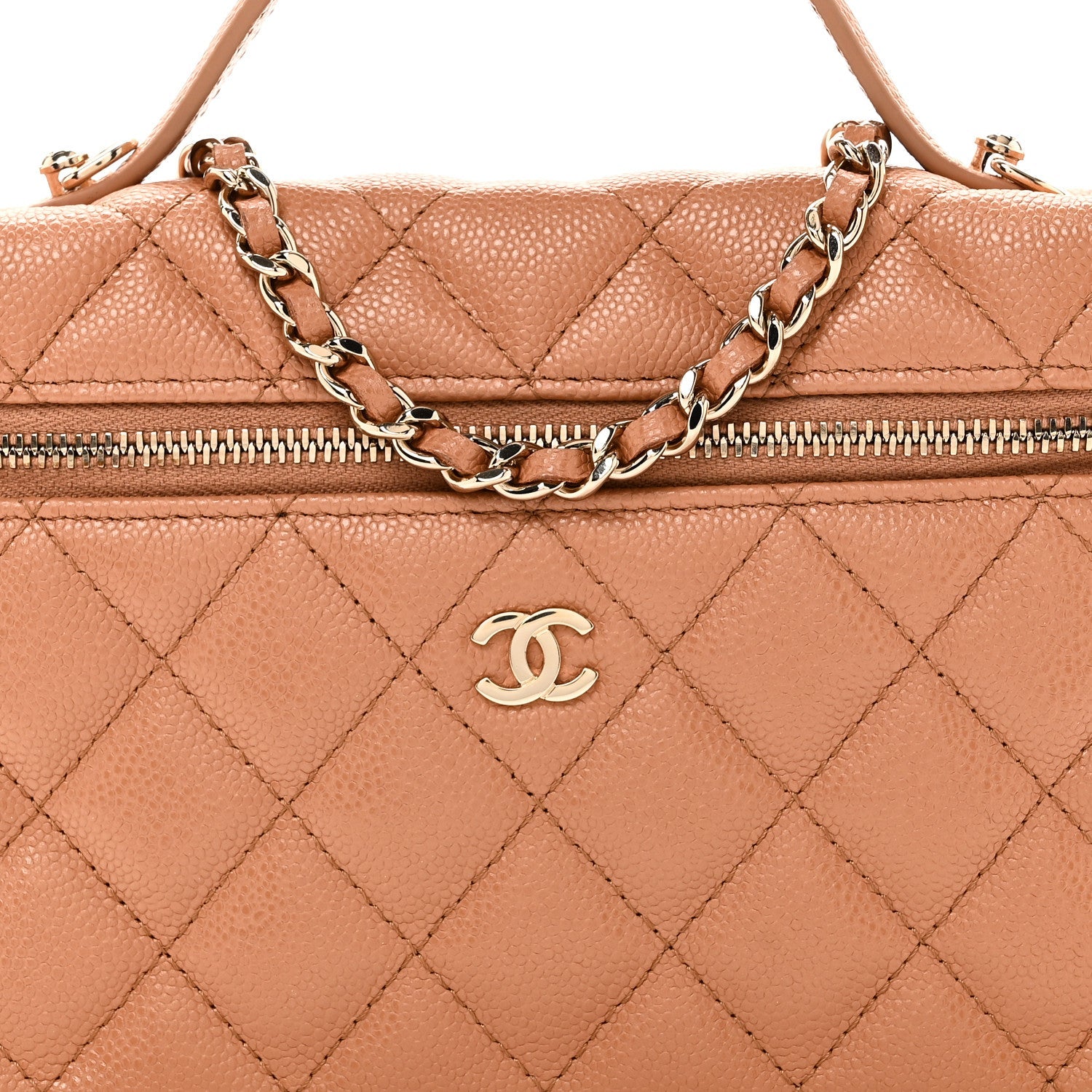 Caviar Quilted Top Handle Slim Vanity With Chain Brown
