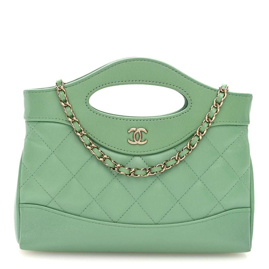 Shiny Lambskin Quilted Nano 31 Shopping Bag Green