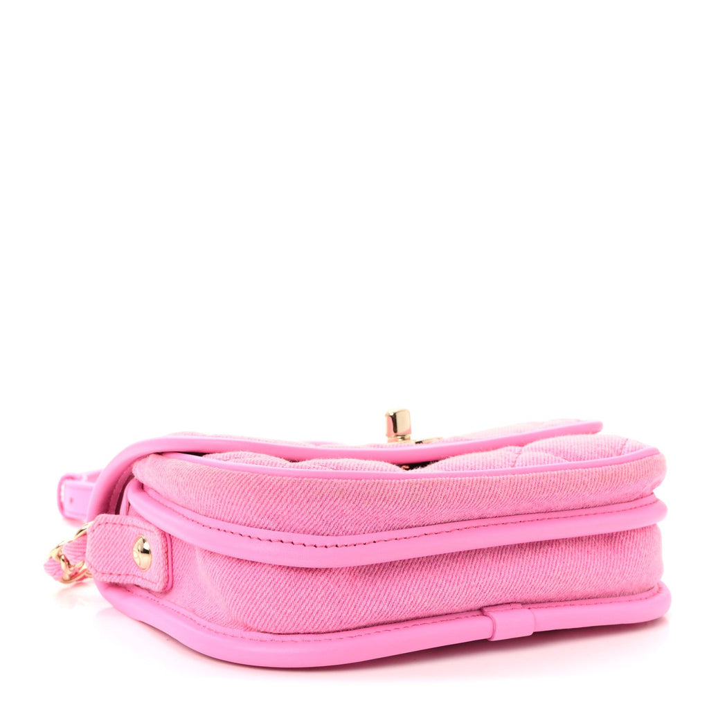 Denim Quilted Mini Messenger Flap Neon Pink
