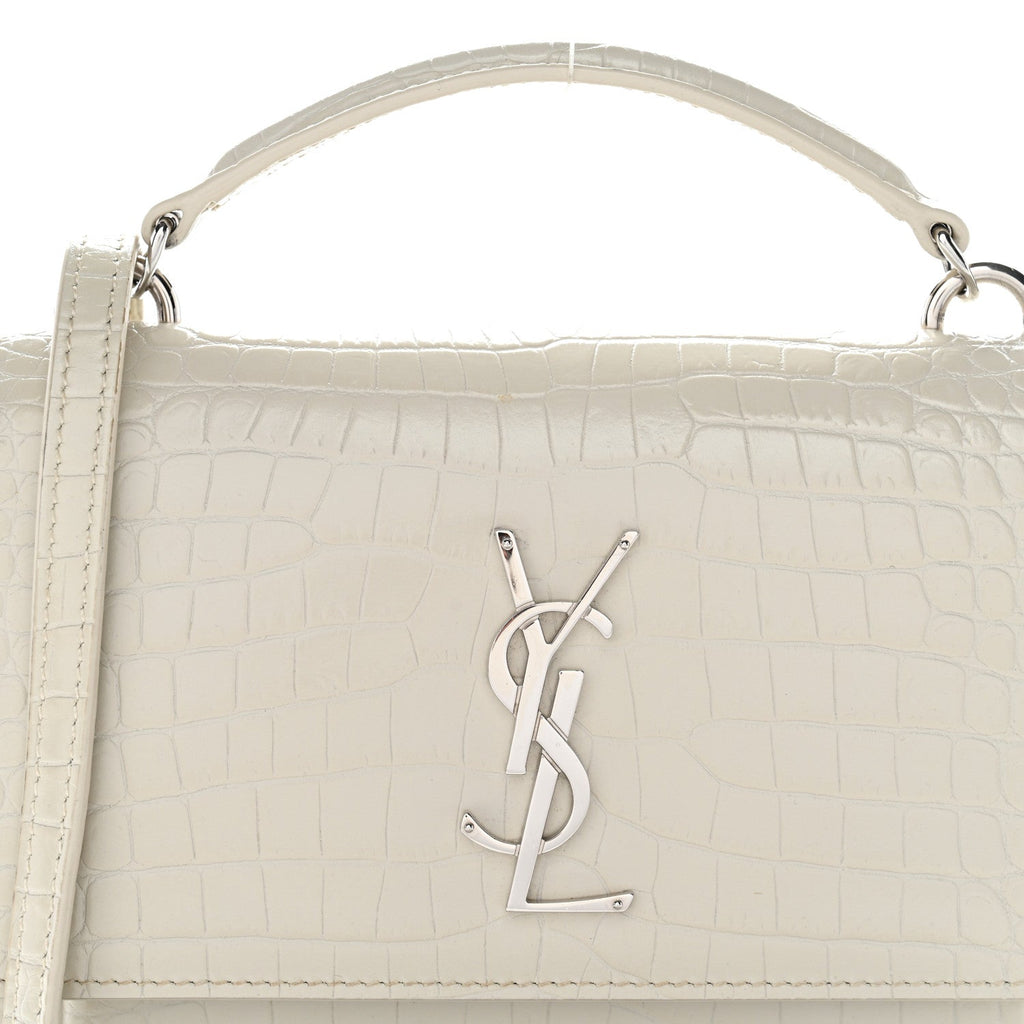 Calfskin Crocodile Embossed Monogram Sunset Chain Wallet Blanc Vintage