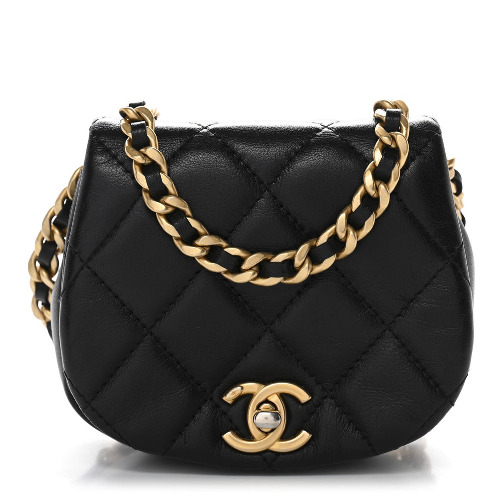 Calfskin Quilted Mini Coco Mail Clutch With Chain Black