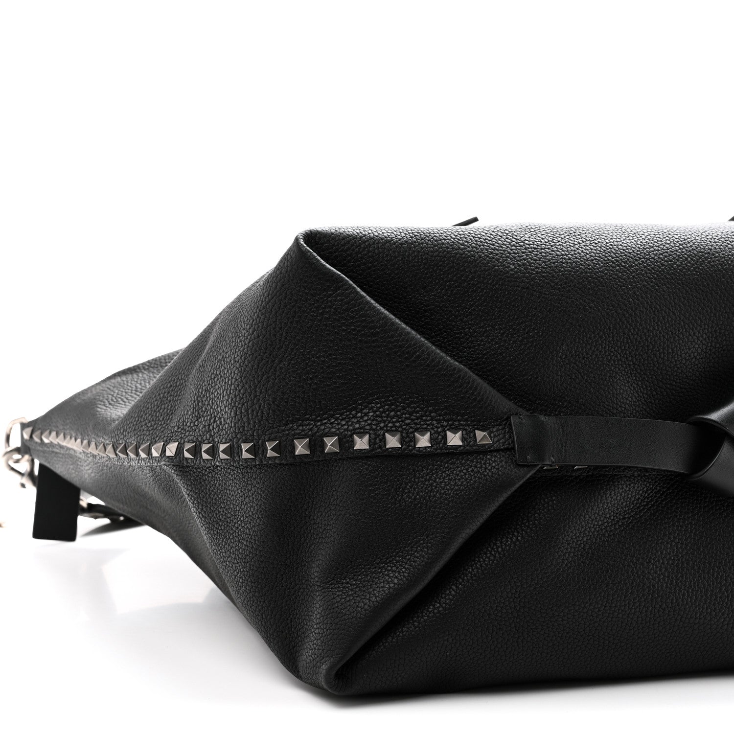 Grained Calfskin Rockstud Travel Tote Bag Black