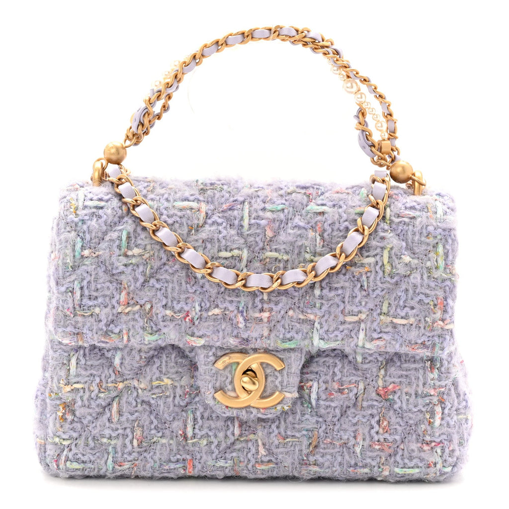 Tweed Quilted Pearl Twist Mini Rectangular Flap Purple