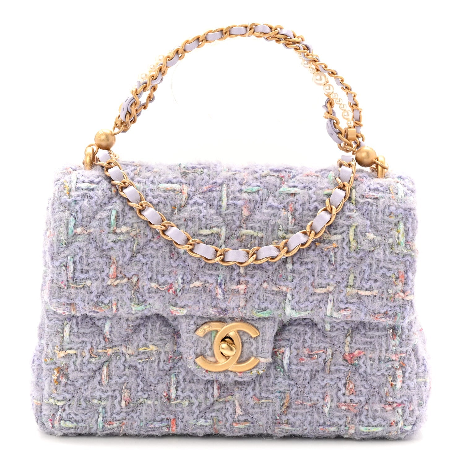 Tweed Quilted Pearl Twist Mini Rectangular Flap Purple