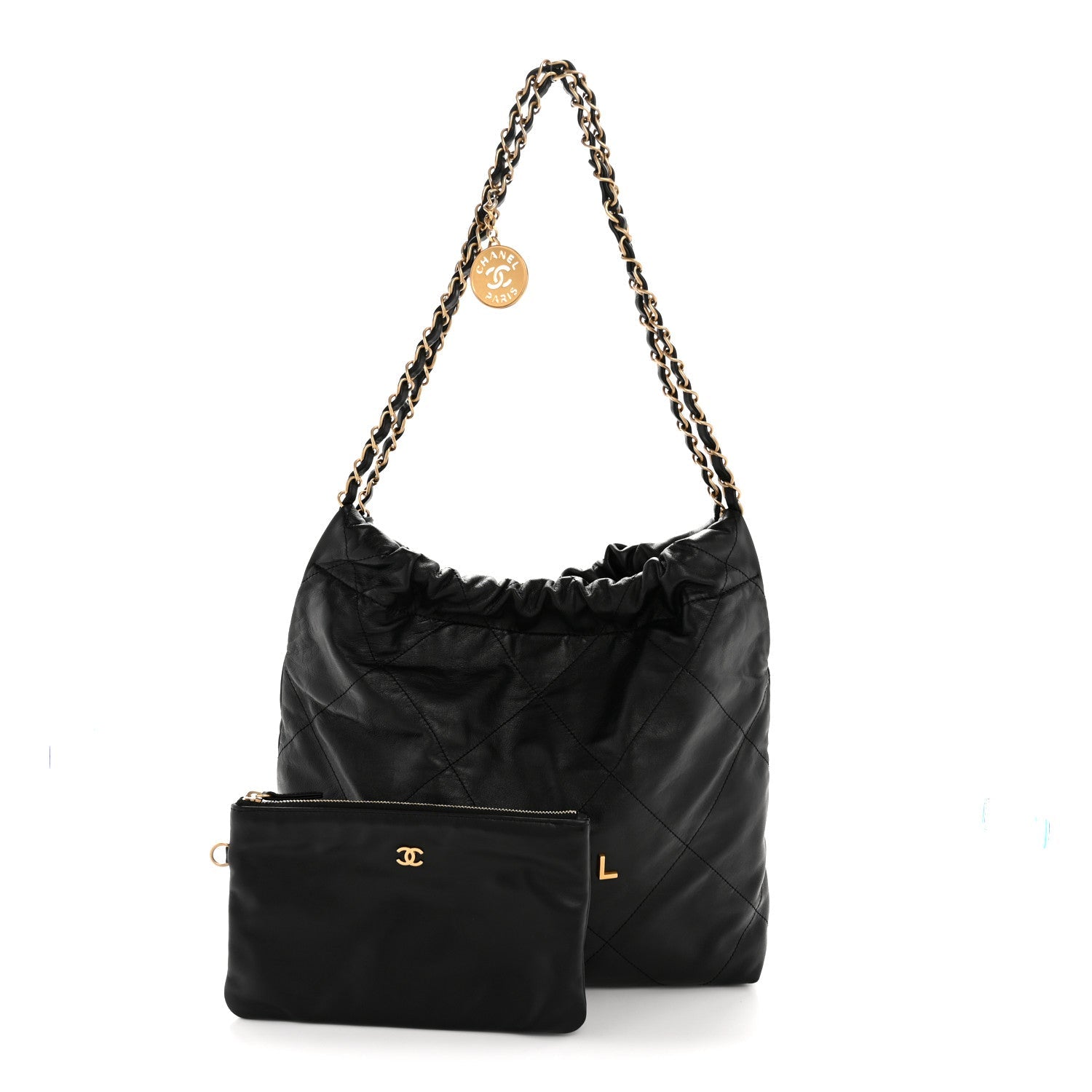 Shiny Calfskin Quilted Small Chanel 22 Black