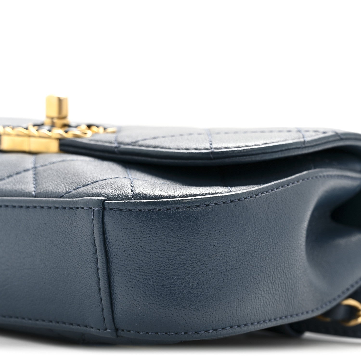 Lambskin Quilted Chain Infinity Waist Belt Bag Blue