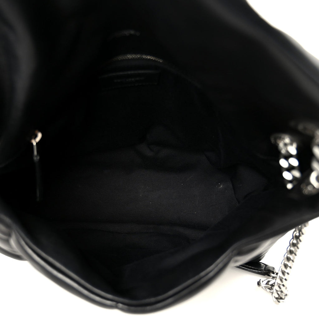 Lambskin Quilted Medium Loulou Puffer Monogram Chain Satchel Black