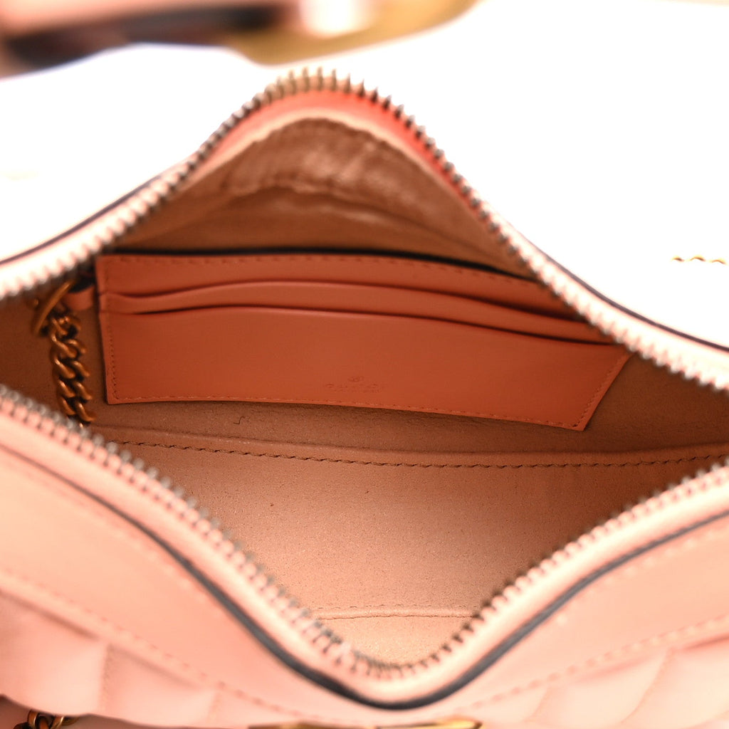 Calfskin Vertical Ring Matelasse Mini GG Marmont Half Moon Hobo Peachy Chic