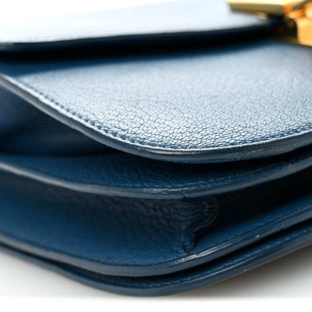 Goatskin Calfskin Medium Classic Box Flap Bag Deepsea