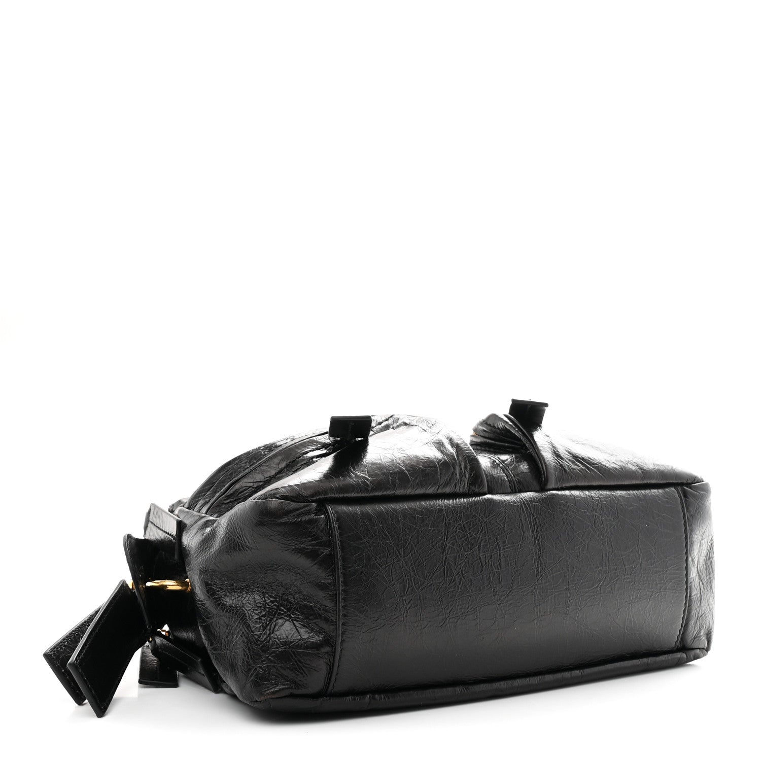 Crinkled Calfskin Small Grand Tour Bowling Bag Black