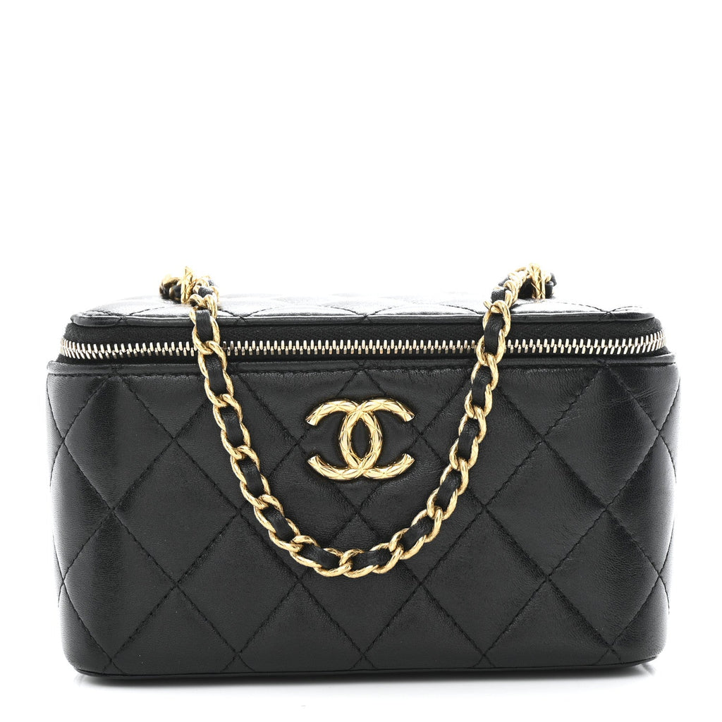 Lambskin Quilted Small CC Dynasty Vanity Case With Chain Black