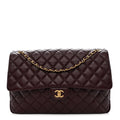 Grained Calfskin Quilted XXL Travel Flap Bag Burgundy