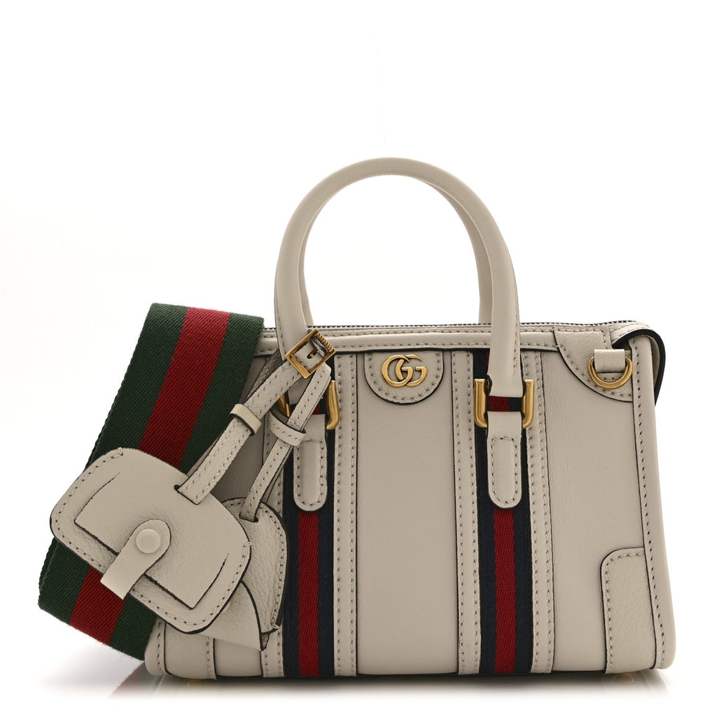 Koi Calfskin Web Mini Bauletto Duffle Top Handle Bag Mystic White