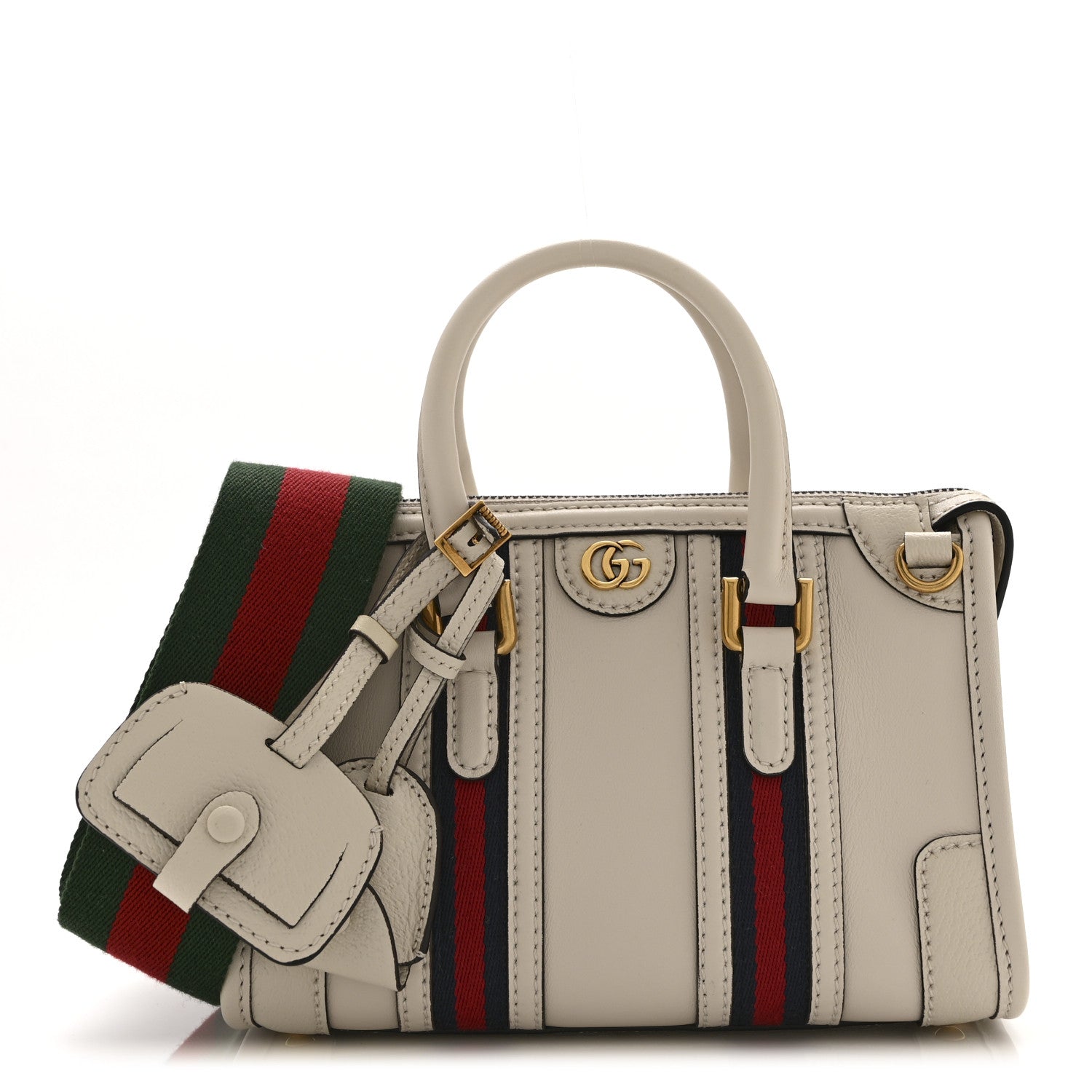 Koi Calfskin Web Mini Bauletto Duffle Top Handle Bag Mystic White